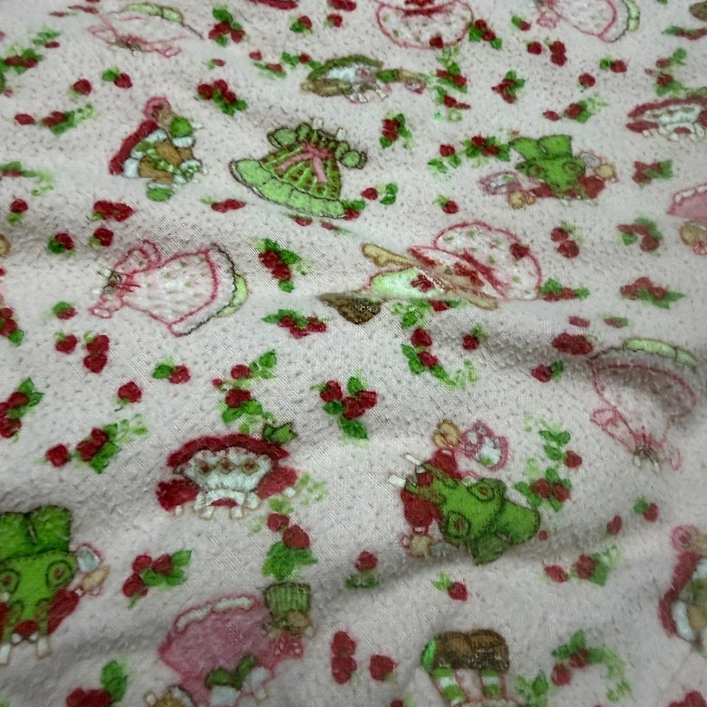 Vintage Strawberry Shortcake Patchwork Quilt Pink Green Handmade 45